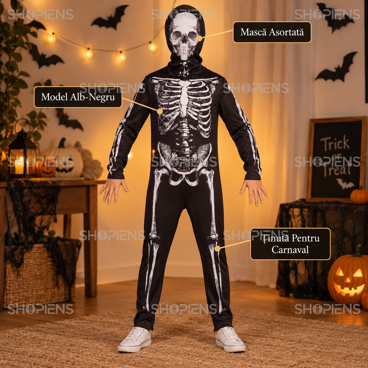 Salopetă Schelet De Halloween, 12 Ani