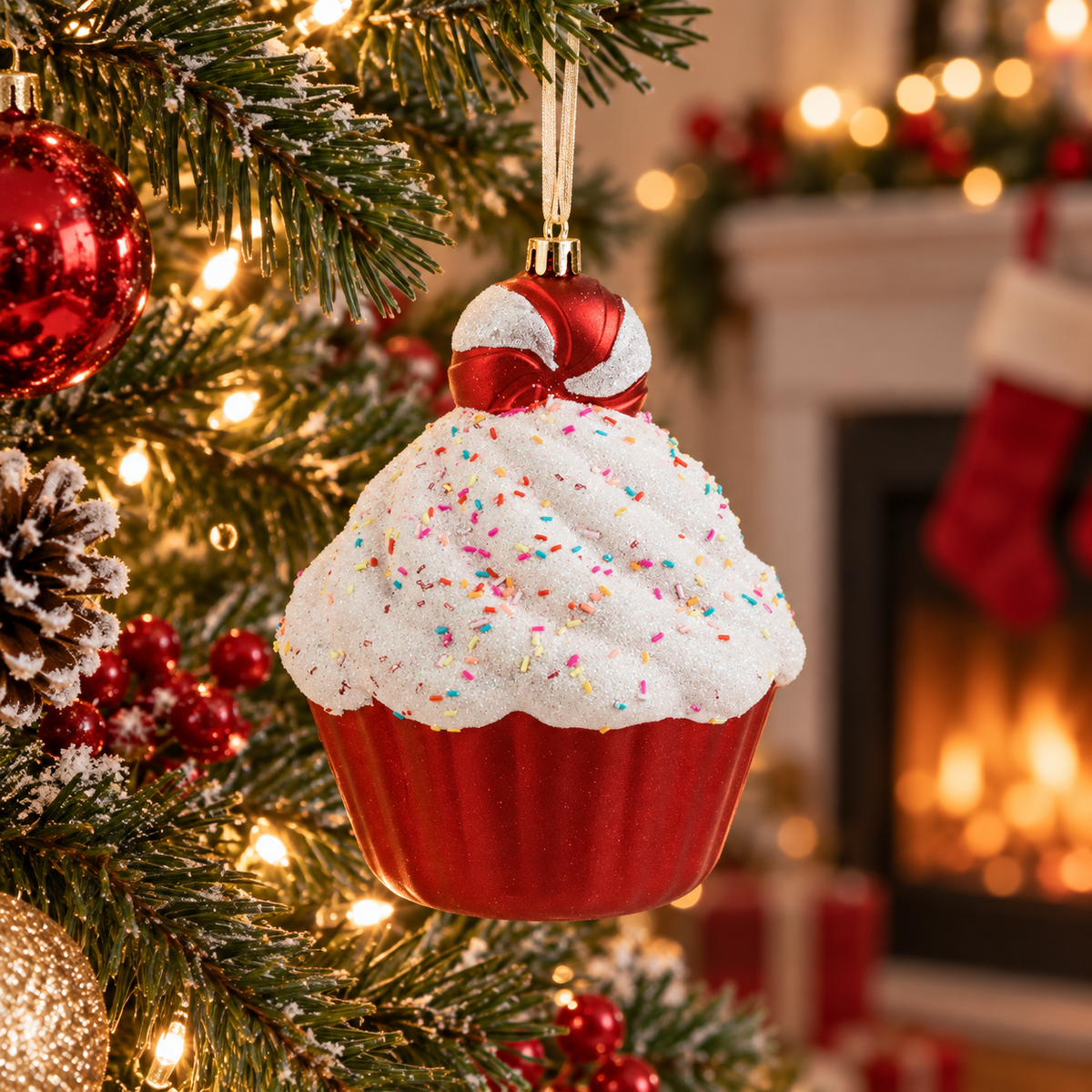 Cupcake Candy Cu Glitter, Ornament De Brad, 17 Cm - in folosinta 1 - Shopiens