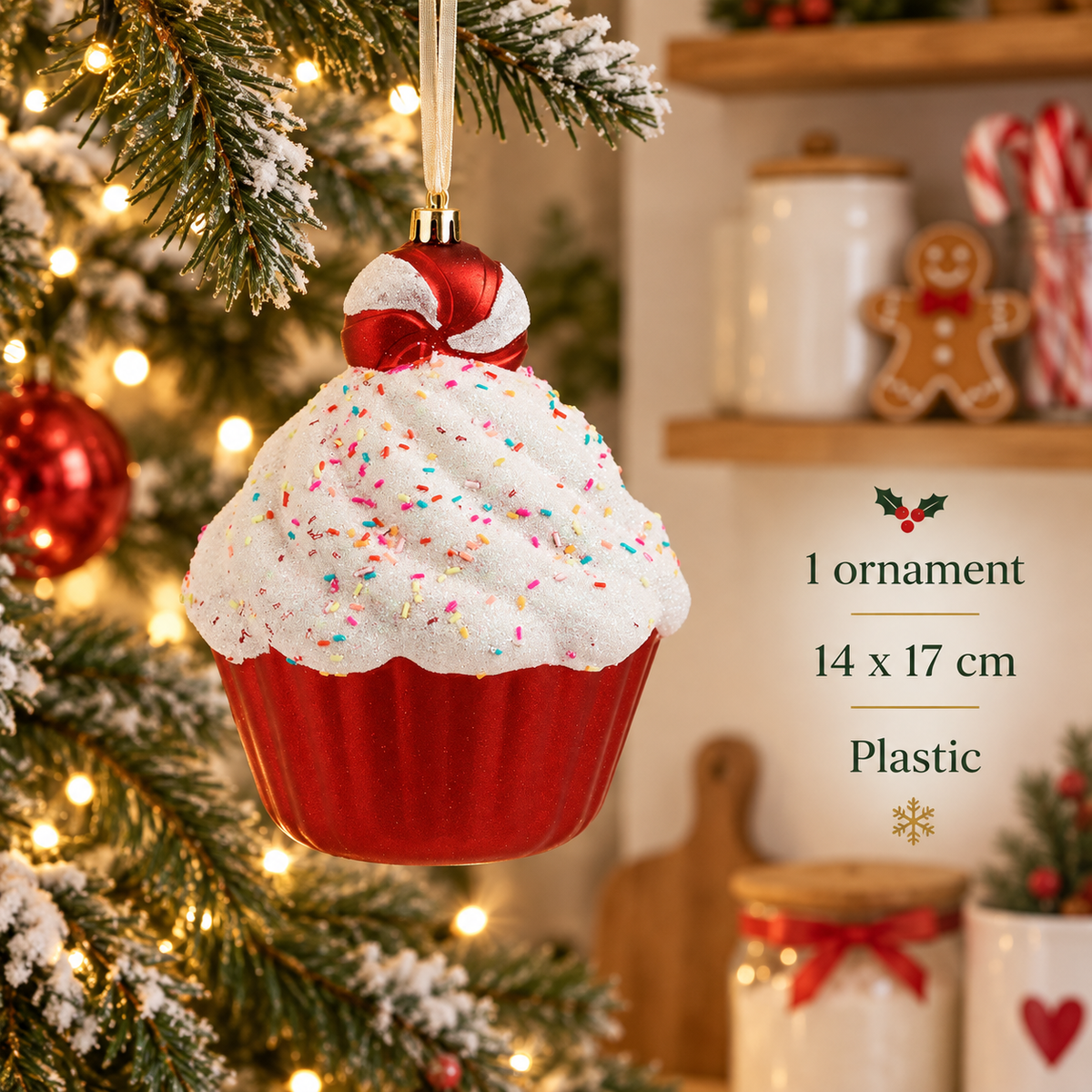 Cupcake Candy Cu Glitter, Ornament De Brad, 17 Cm - specificatii - Shopiens
