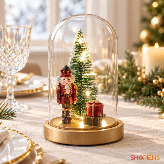 Cupolă cu soldățel și brad luminos, 20 cm pe masa festivă, în lumină naturală | Shopiens®