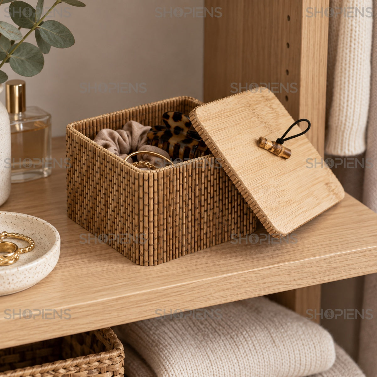 Cutie din bambus cu capac din lemn, 12 cm