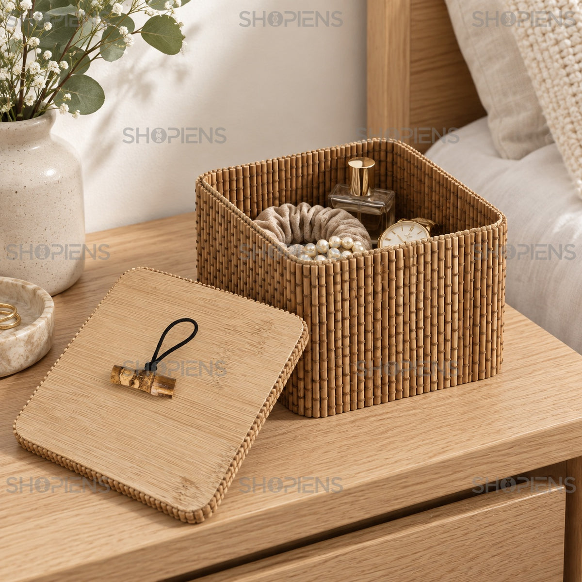Cutie din bambus cu capac din lemn, 12 cm