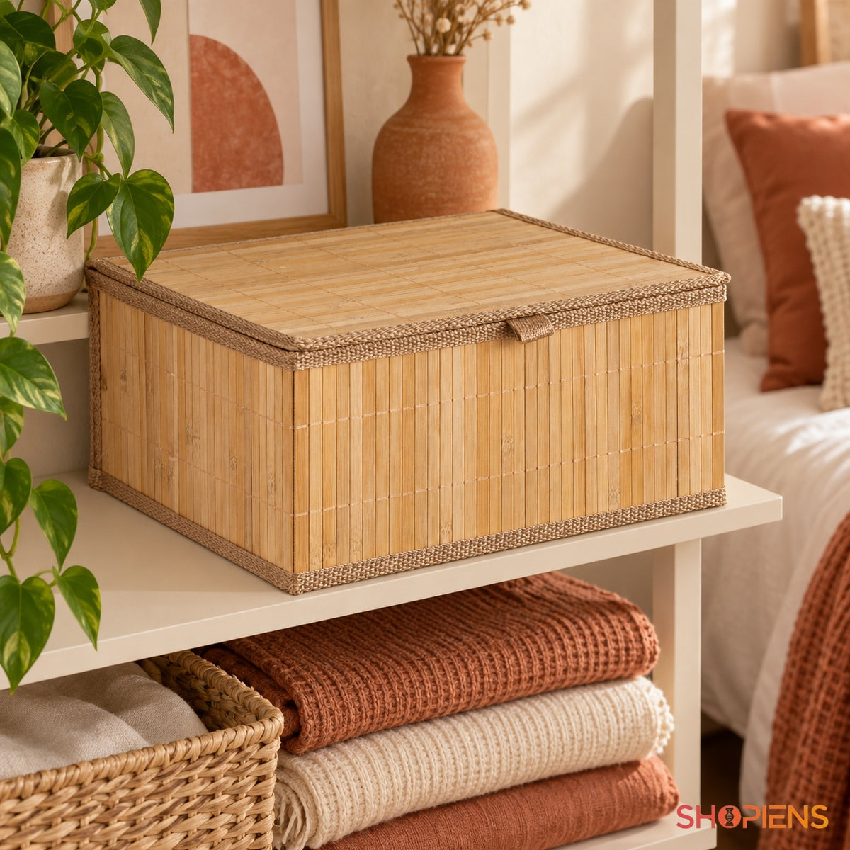 Cutie din bambus cu capac pentru textile
