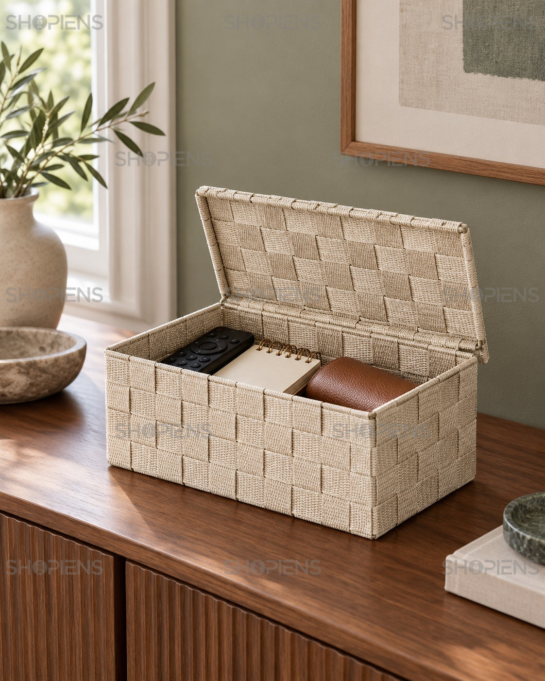 Cutie Împletită Bej cu Capac, 27,5 cm