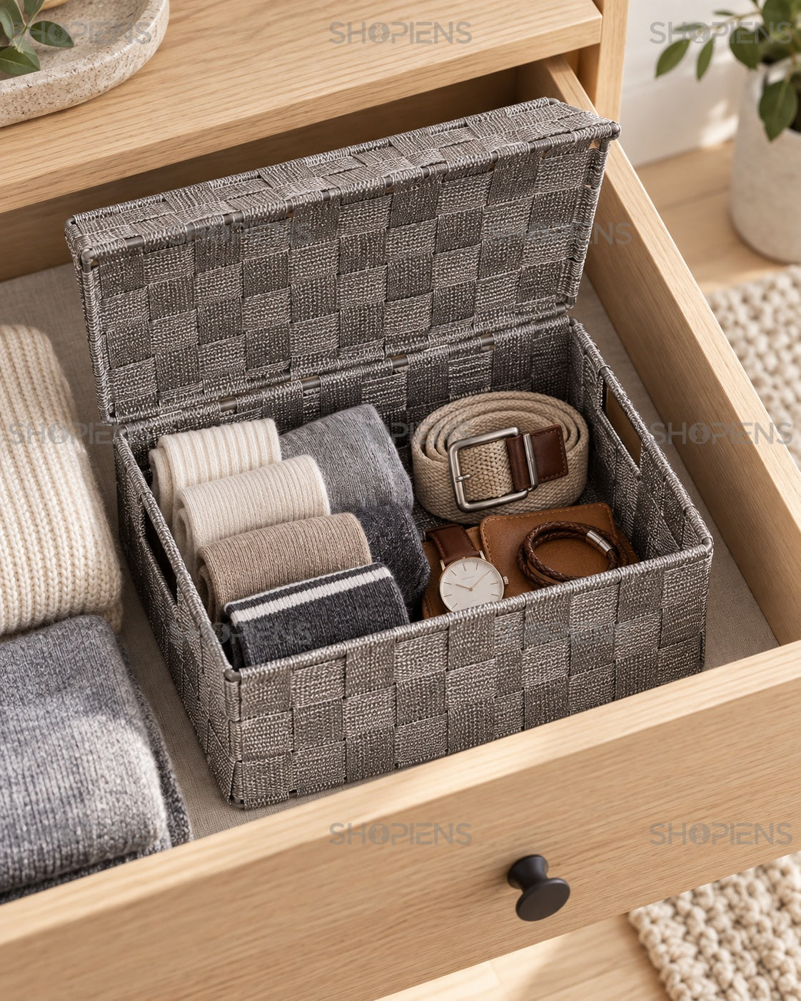 Cutie de Organizare Gri cu Capac, 30 × 20 cm