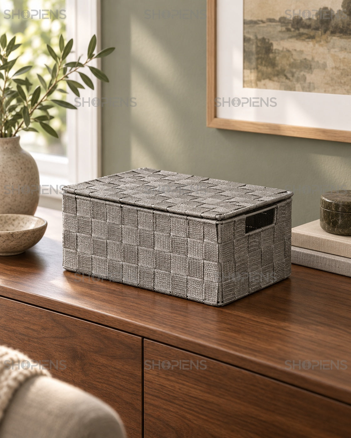 Cutie de Organizare Gri cu Capac, 30 × 20 cm