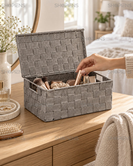Cutie de Organizare Gri cu Capac, 30 × 20 cm