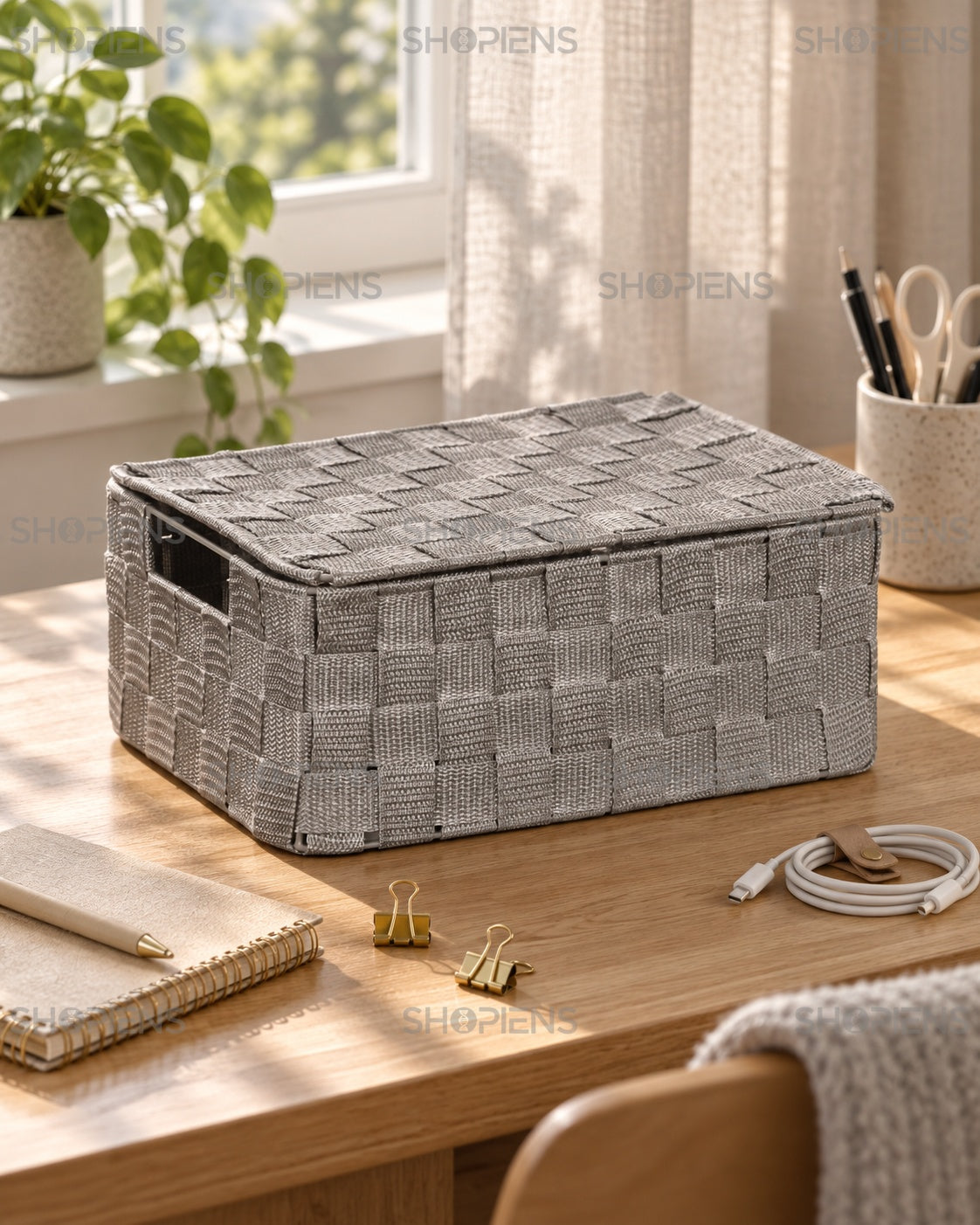 Cutie de Organizare Gri cu Capac, 30 × 20 cm
