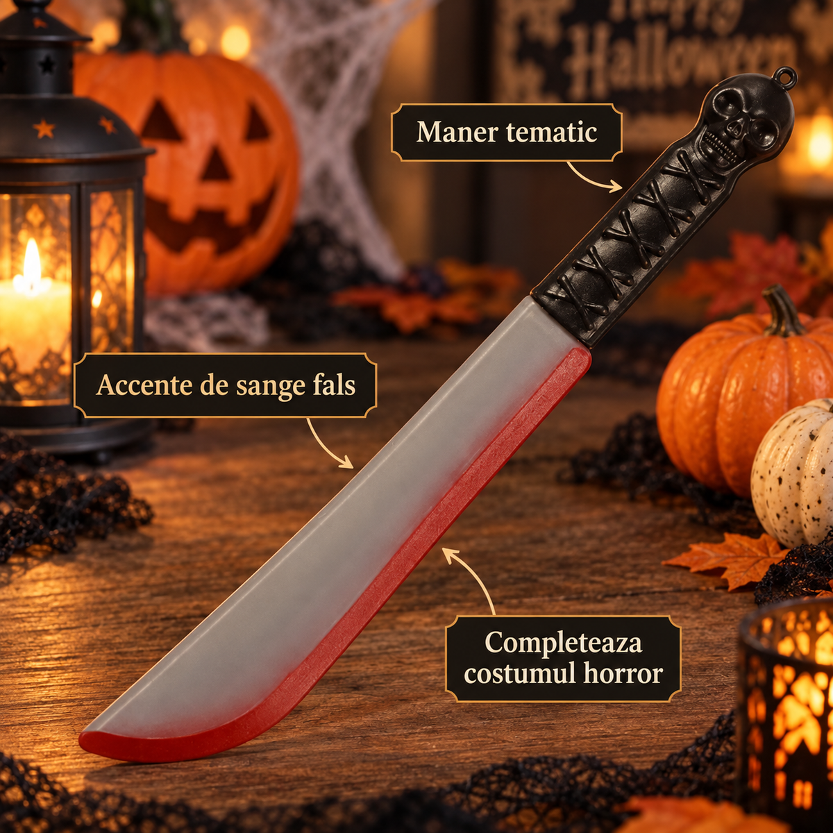 Cutit Horror Cu Maner Craniu, Plastic, 41 Cm - avantaje - Shopiens