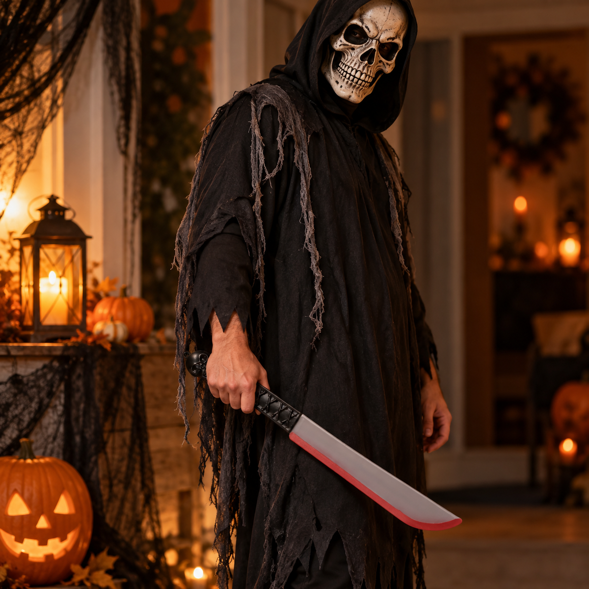 Cutit Horror Cu Maner Craniu, Plastic, 41 Cm - in folosinta 2 - Shopiens