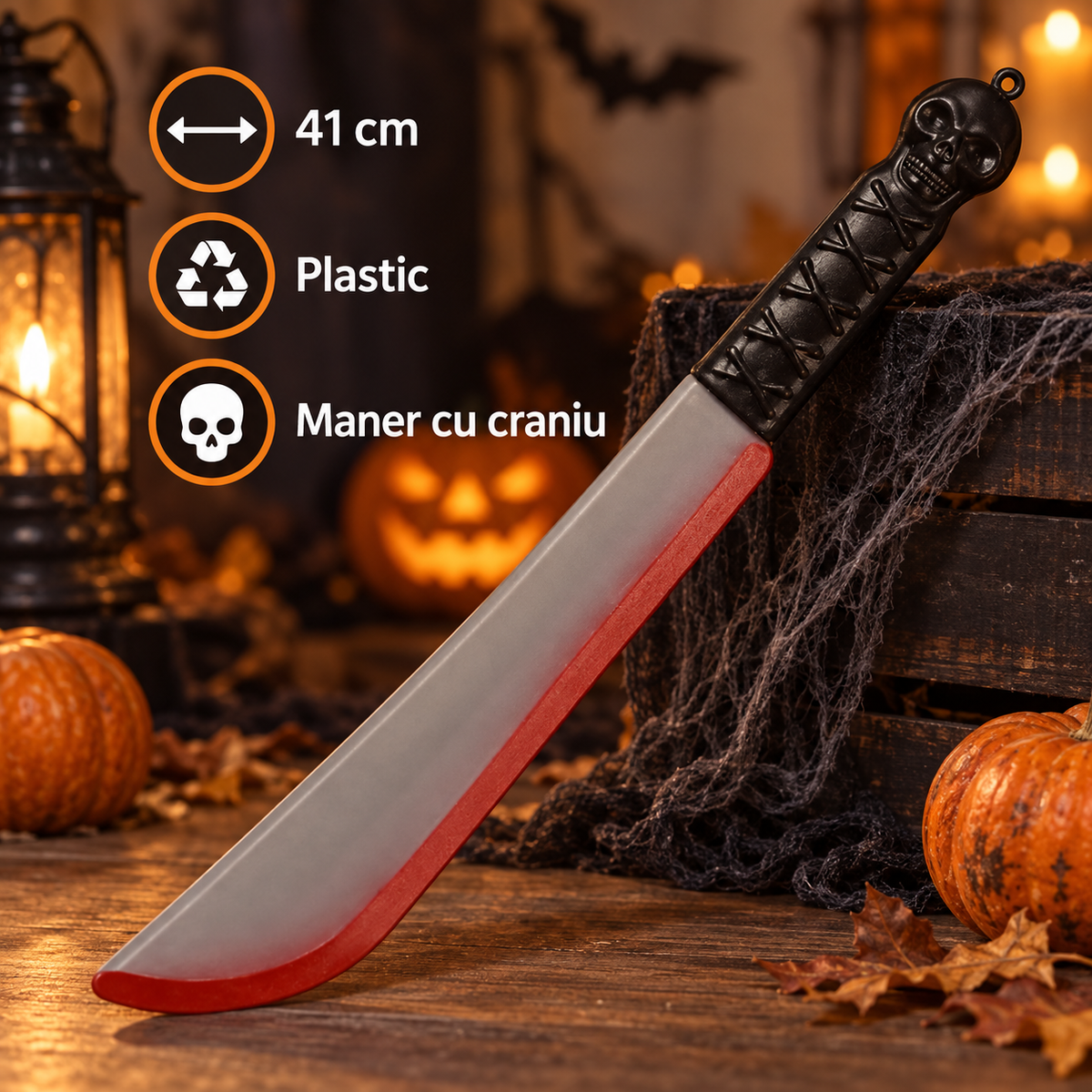 Cutit Horror Cu Maner Craniu, Plastic, 41 Cm - specificatii - Shopiens
