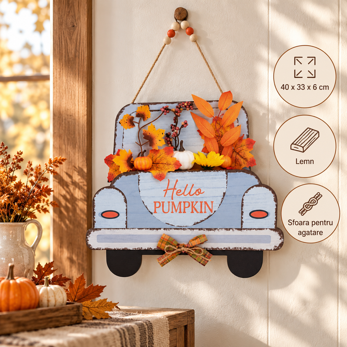 Decoratiune Masina Hello Pumpkin Pentru Usa Si Perete - specificatii - Shopiens