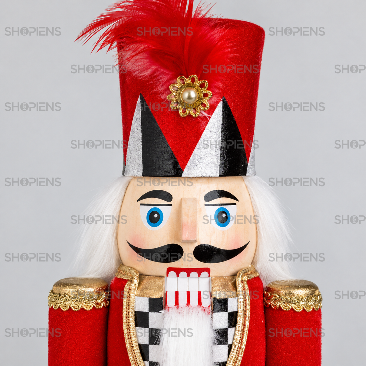 Soldățel cu uniformă roșie catifelată și pene, 37 cm