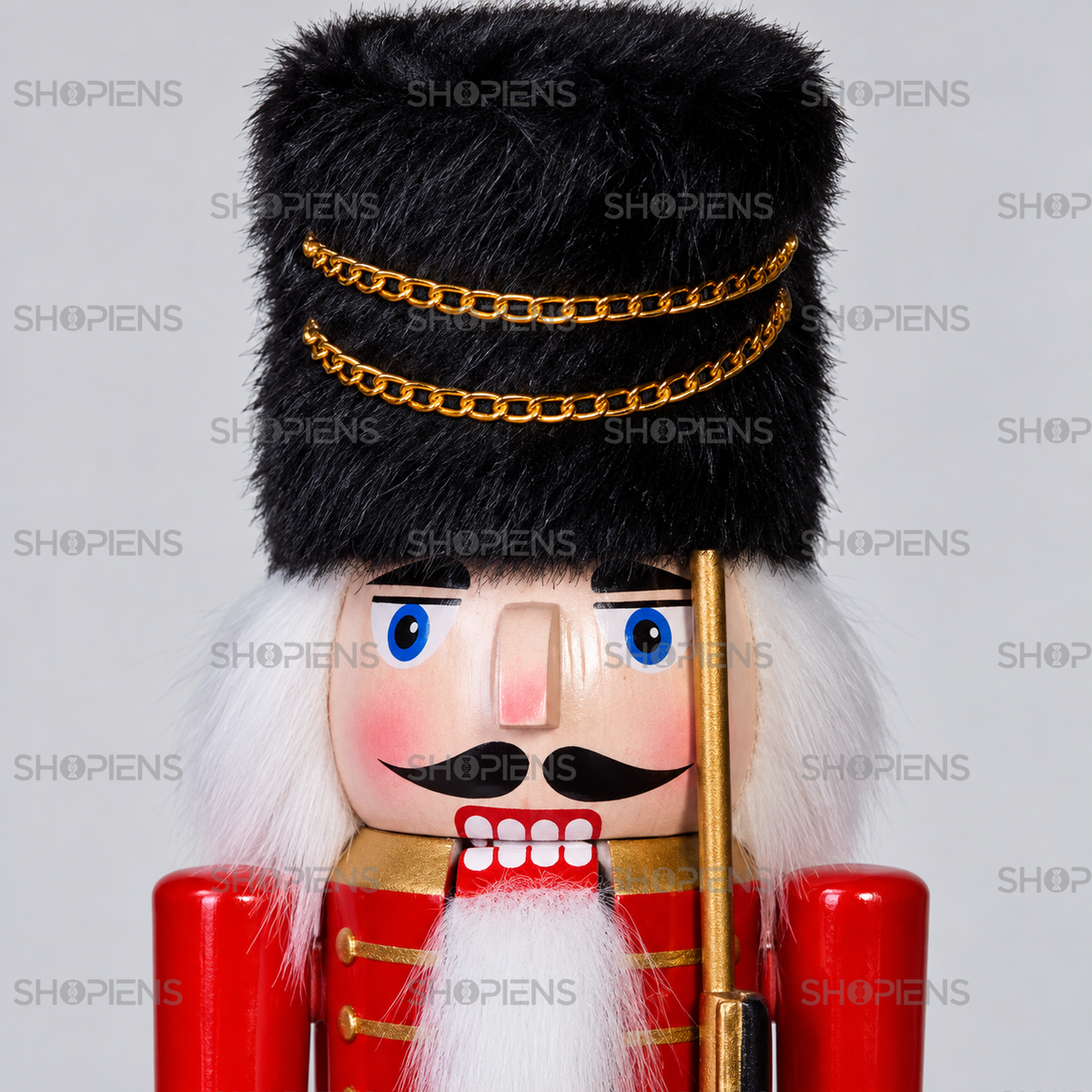 Soldățel din lemn cu uniformă roșie și albastră, 38 cm