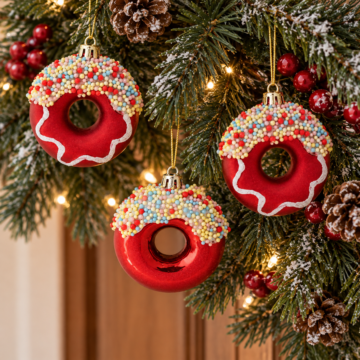 Donuts Festivi, Set 3 Ornamente Pentru Brad, 8 Cm - in folosinta 2 - Shopiens