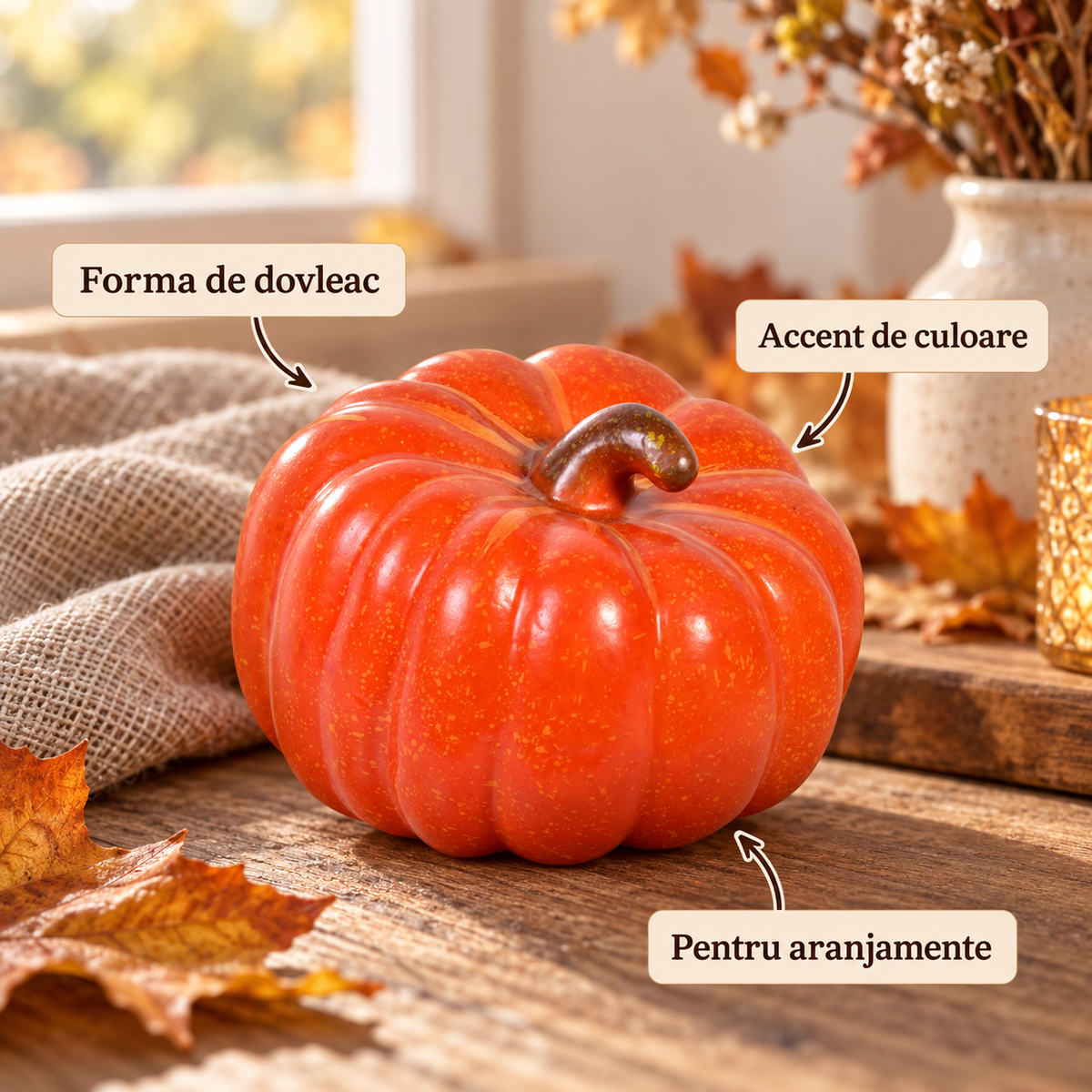 Dovleac Artificial Portocaliu Pentru Aranjamente, 13,5 Cm - avantaje - Shopiens
