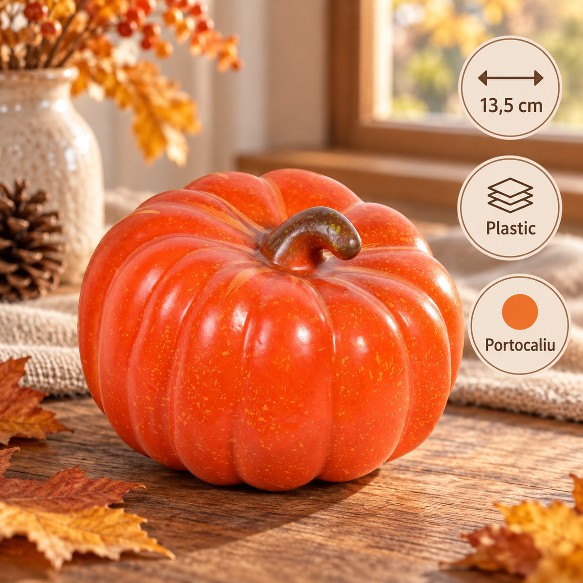 Dovleac Artificial Portocaliu Pentru Aranjamente, 13,5 Cm - specificatii - Shopiens