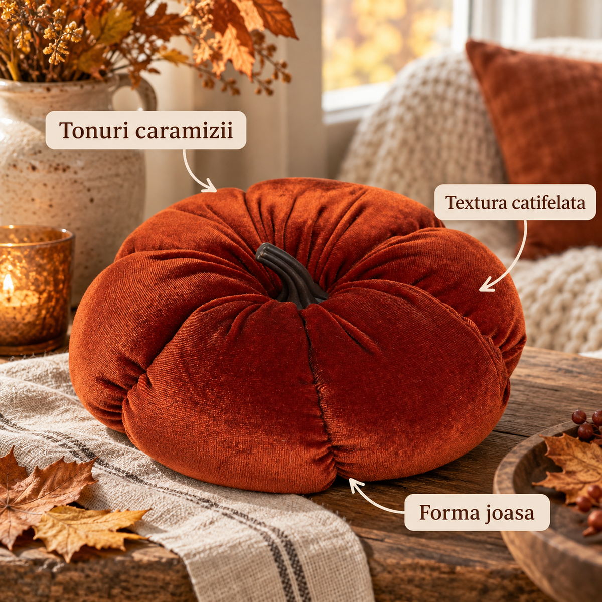 Dovleac Catifelat Caramiziu Pentru Masa, 20 X 8 Cm - avantaje - Shopiens
