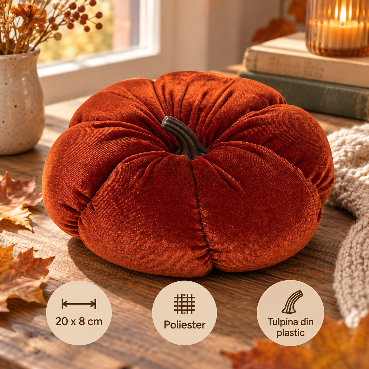 Dovleac Catifelat Caramiziu Pentru Masa, 20 X 8 Cm - specificatii - Shopiens