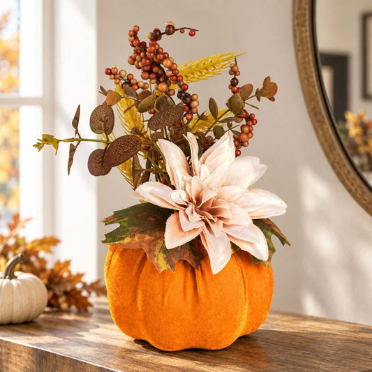 Dovleac Catifelat Cu Floare Si Ramuri Decorative, 30 Cm - lifestyle principala - Shopiens
