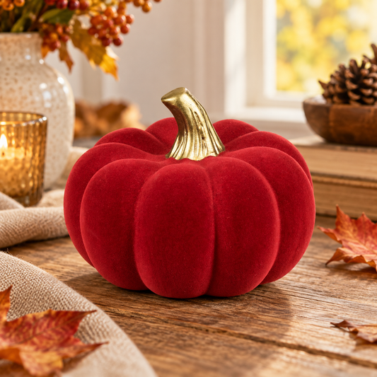 Dovleac Ceramic Rosu Catifelat Cu Codita Aurie - lifestyle principala - Shopiens