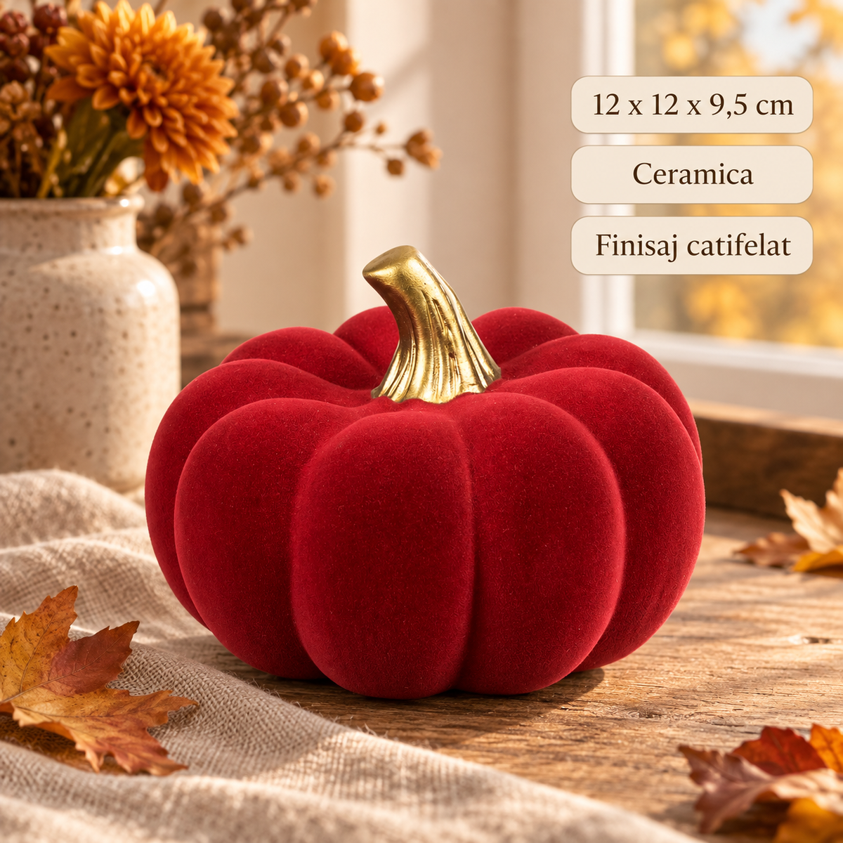 Dovleac Ceramic Rosu Catifelat Cu Codita Aurie - specificatii - Shopiens