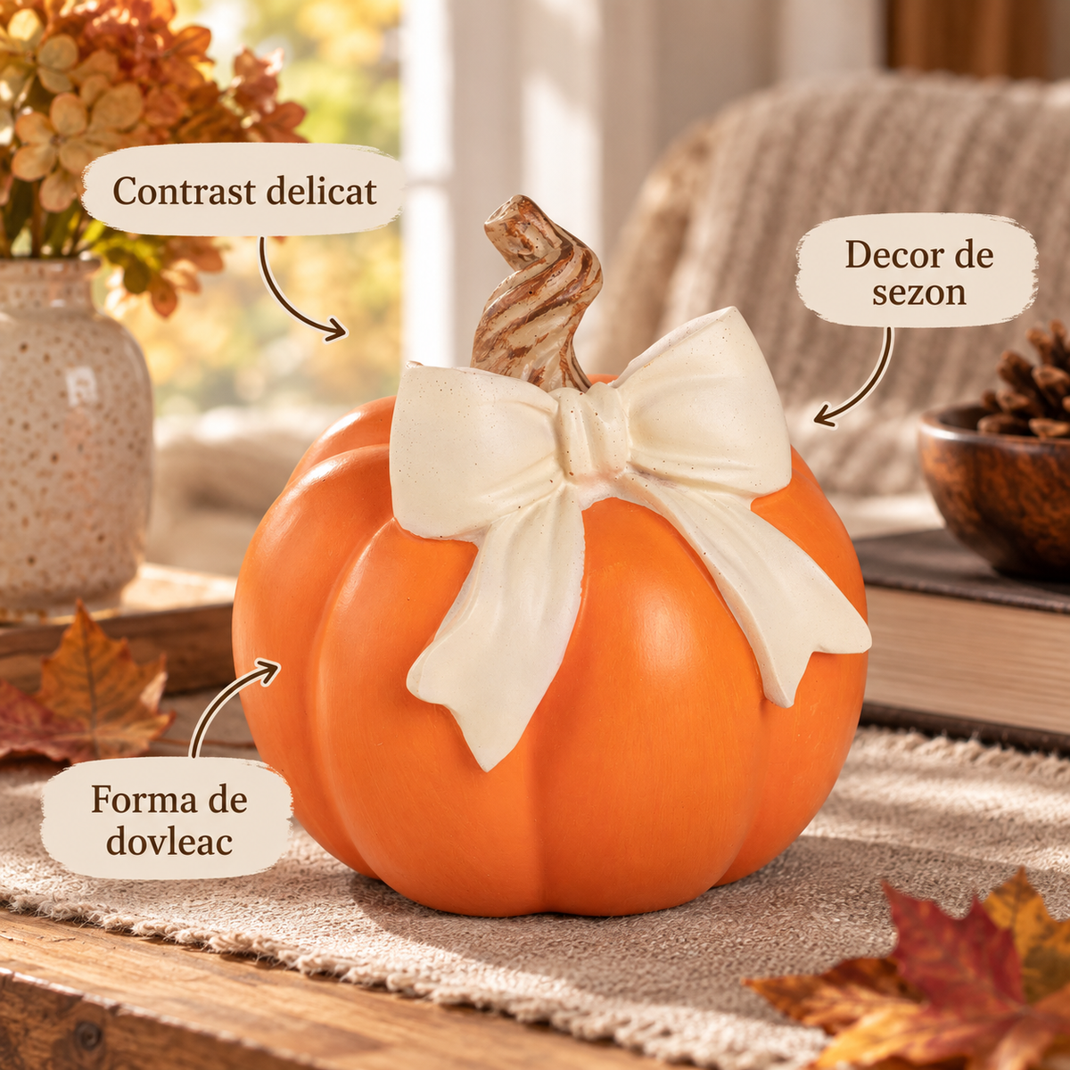 Dovleac Decorativ Cu Funda Ecru Si Codita Maro - avantaje - Shopiens
