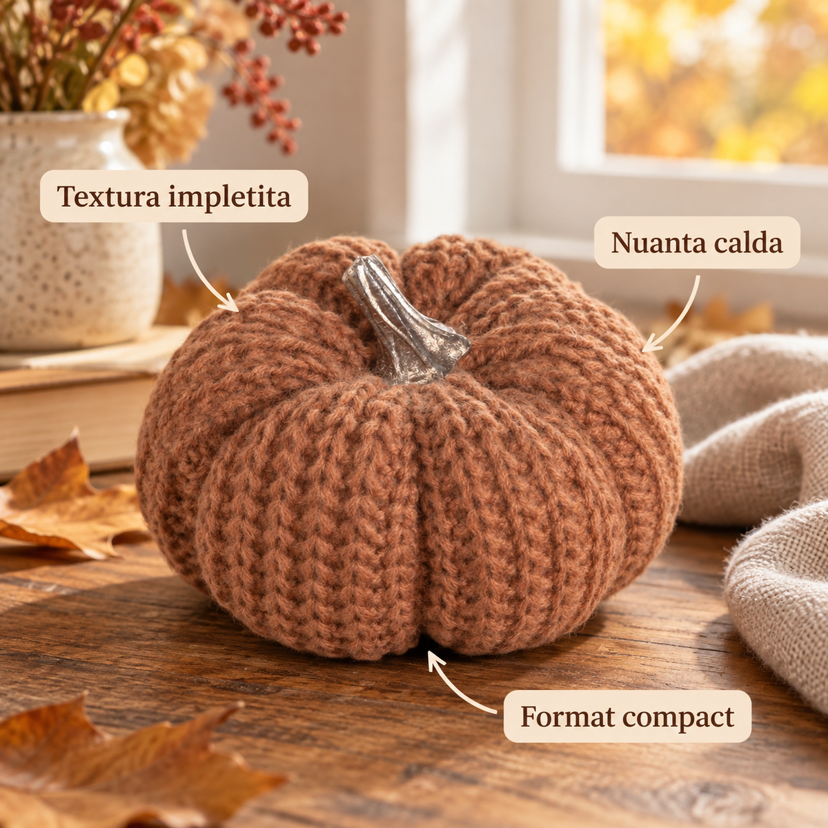 Dovleac Maro Tricotat Cu Codita Decorativa, 11 X 7 Cm - avantaje - Shopiens