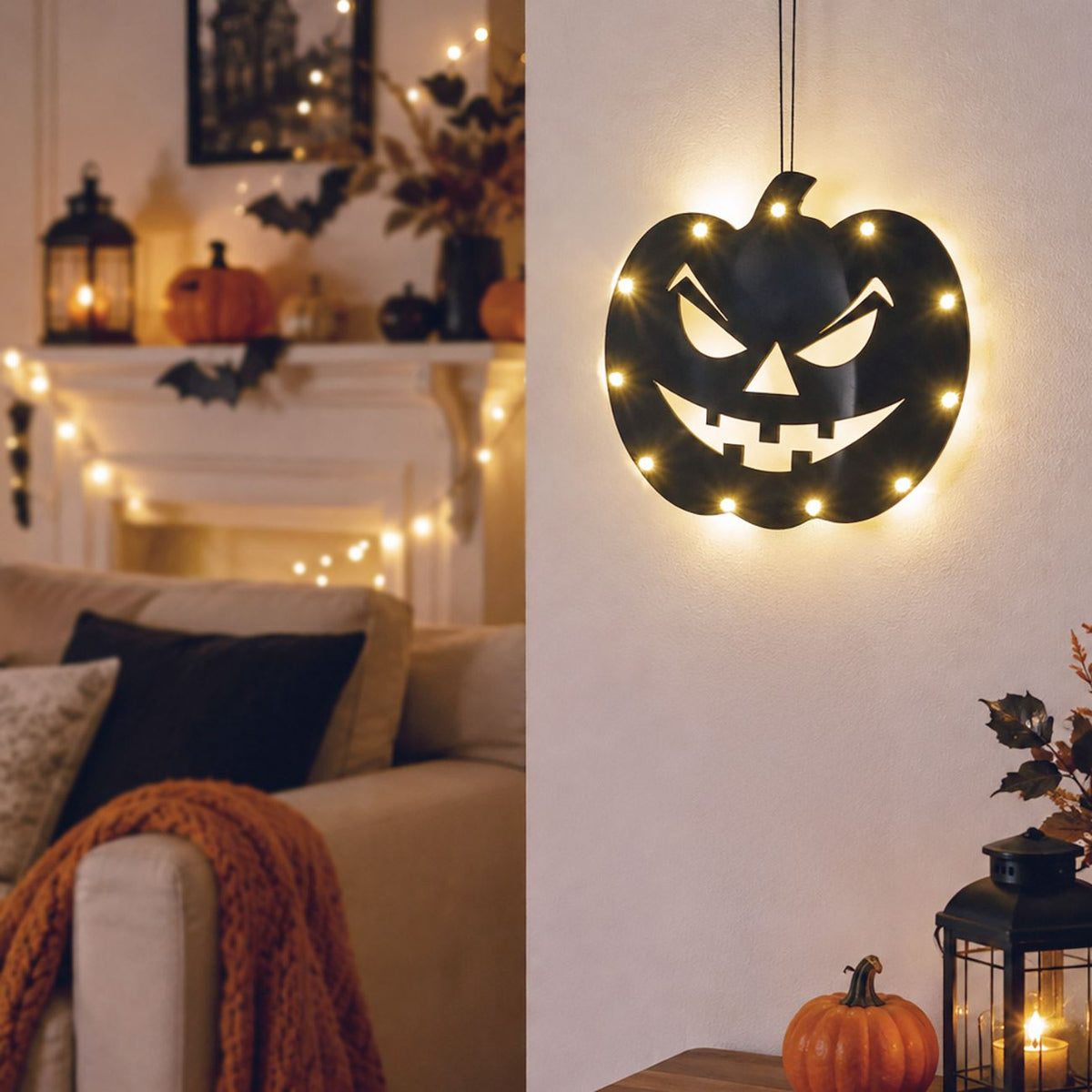 Dovleac Metalic Negru Cu LED Pentru Halloween, 22 X 20 Cm - Shopiens
