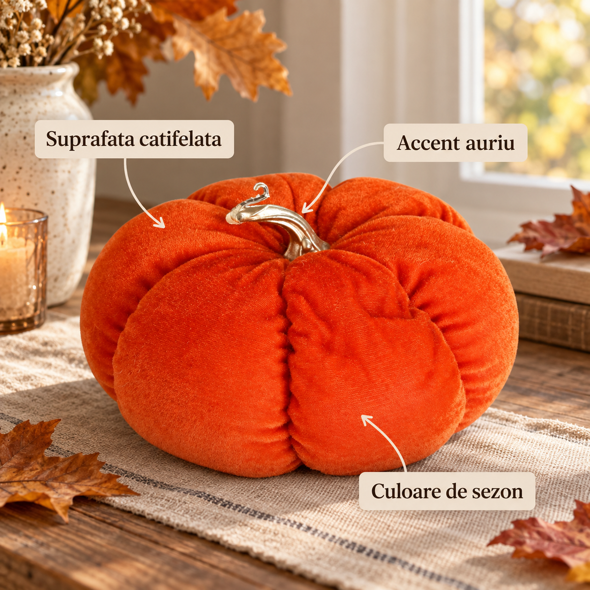 Dovleac Moale Portocaliu Cu Codita Aurie, 25 X 10 Cm - avantaje - Shopiens
