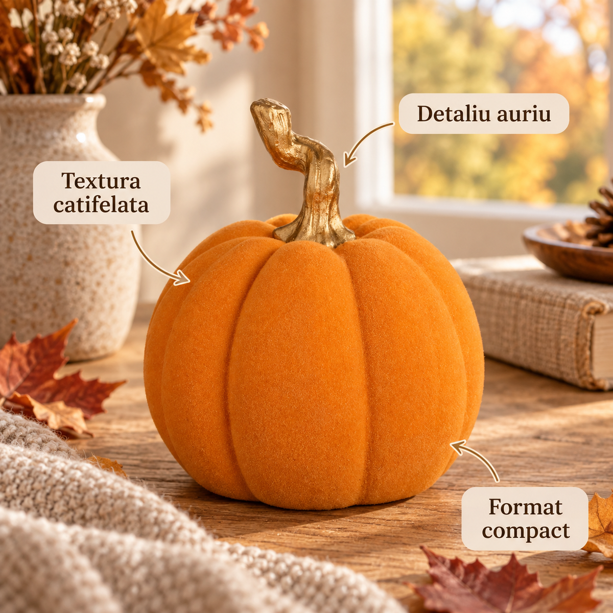 Dovleac Portocaliu Catifelat Din Polirasina, 10 X 12 Cm - avantaje - Shopiens