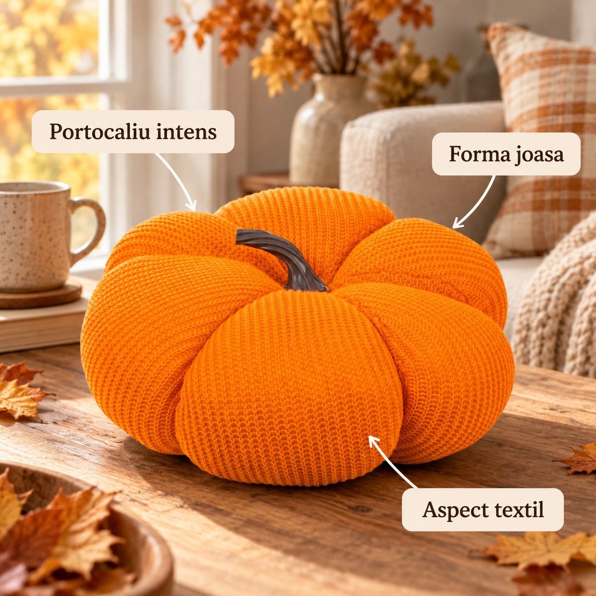 Dovleac Tricotat Portocaliu Cu Codita Maro, 25 Cm - avantaje - Shopiens