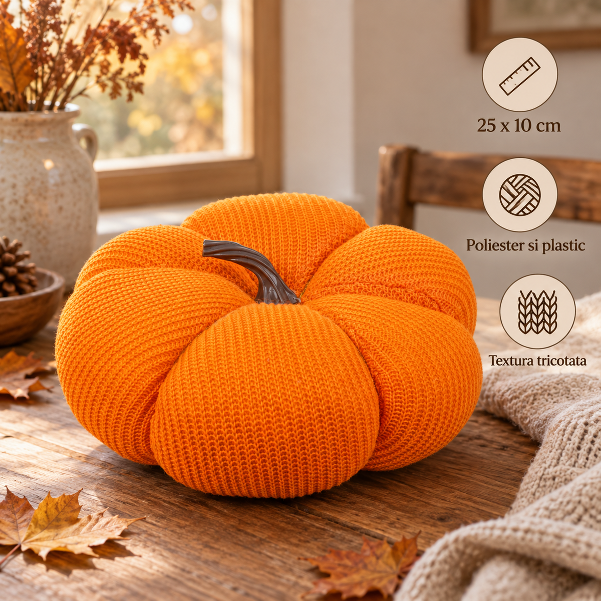 Dovleac Tricotat Portocaliu Cu Codita Maro, 25 Cm - specificatii - Shopiens