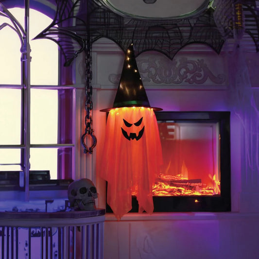 Fantoma Dovleac Cu Palarie Si LED Alb Cald, Halloween 100 Cm - Shopiens
