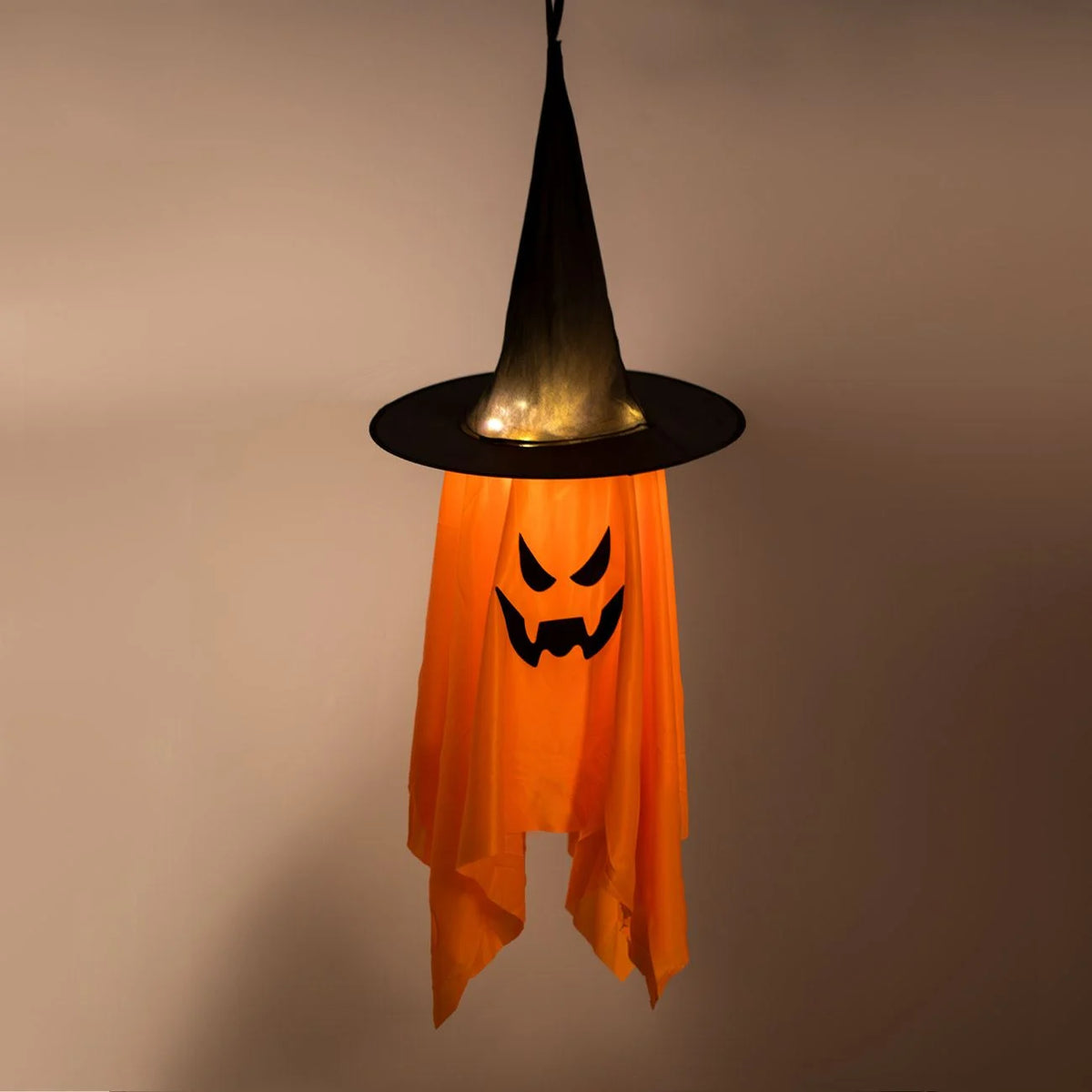 Fantoma Dovleac Cu Palarie Si LED Alb Cald, Halloween 100 Cm - Shopiens