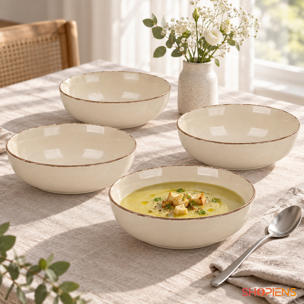 Farfurii ceramice adânci, set de 4, 20 cm