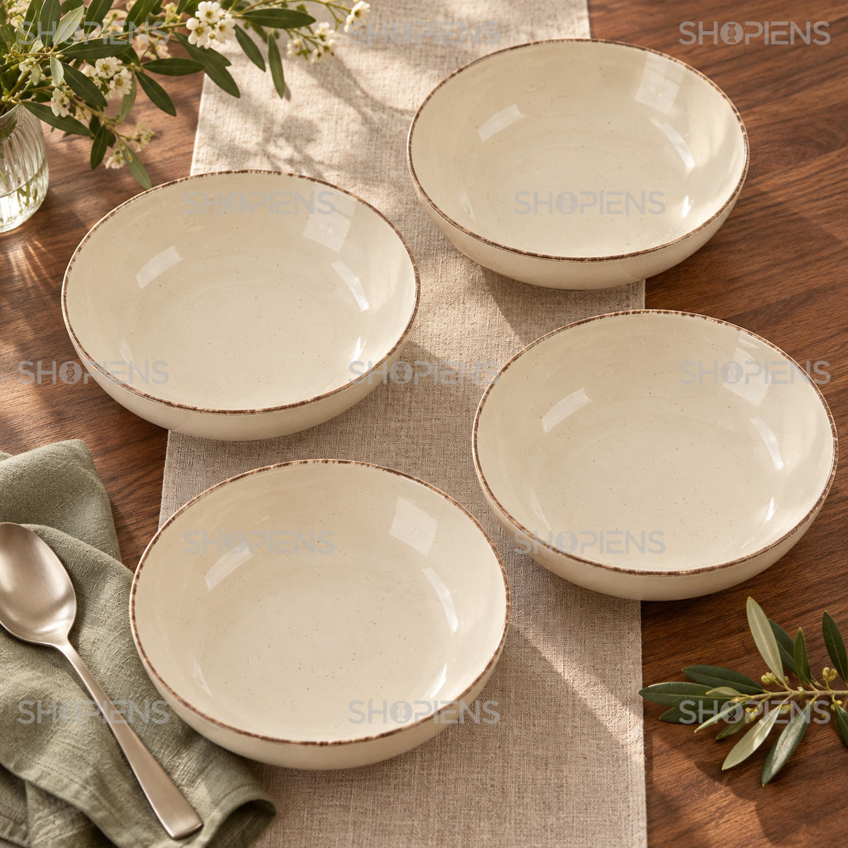 Farfurii ceramice adânci, set de 4, 20 cm