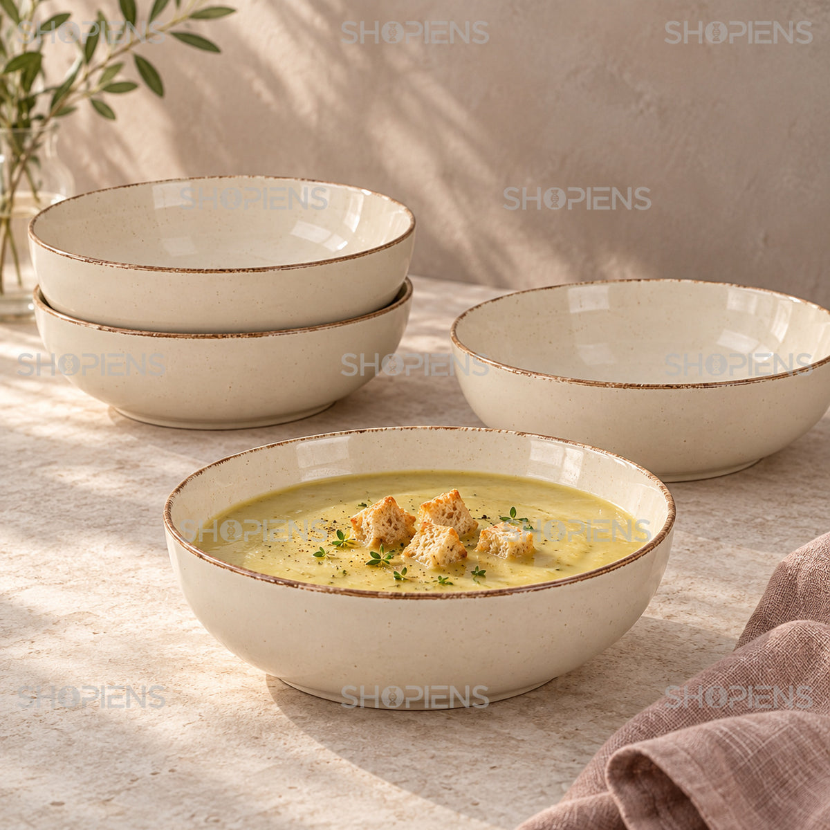 Farfurii ceramice adânci, set de 4, 20 cm