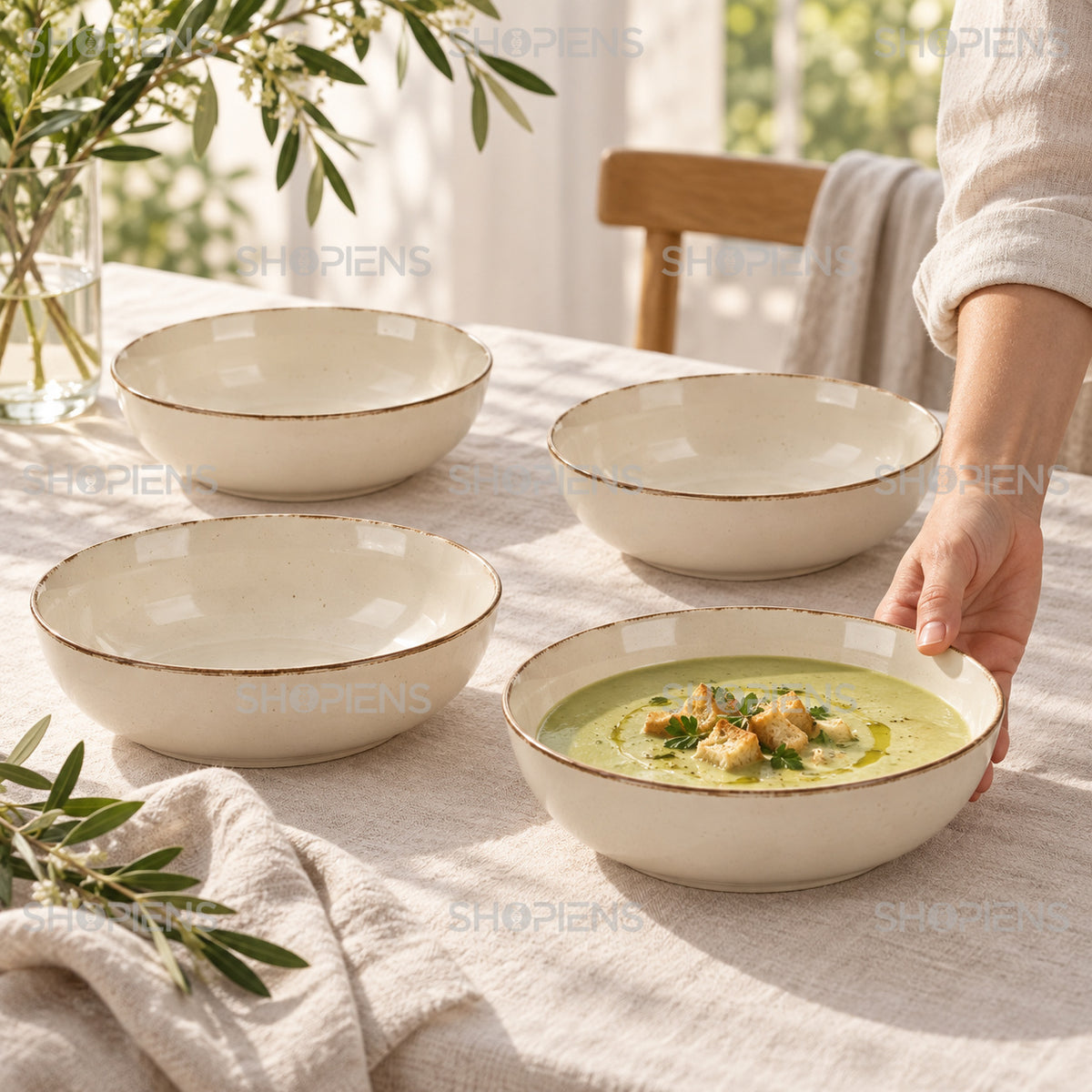 Farfurii ceramice adânci, set de 4, 20 cm