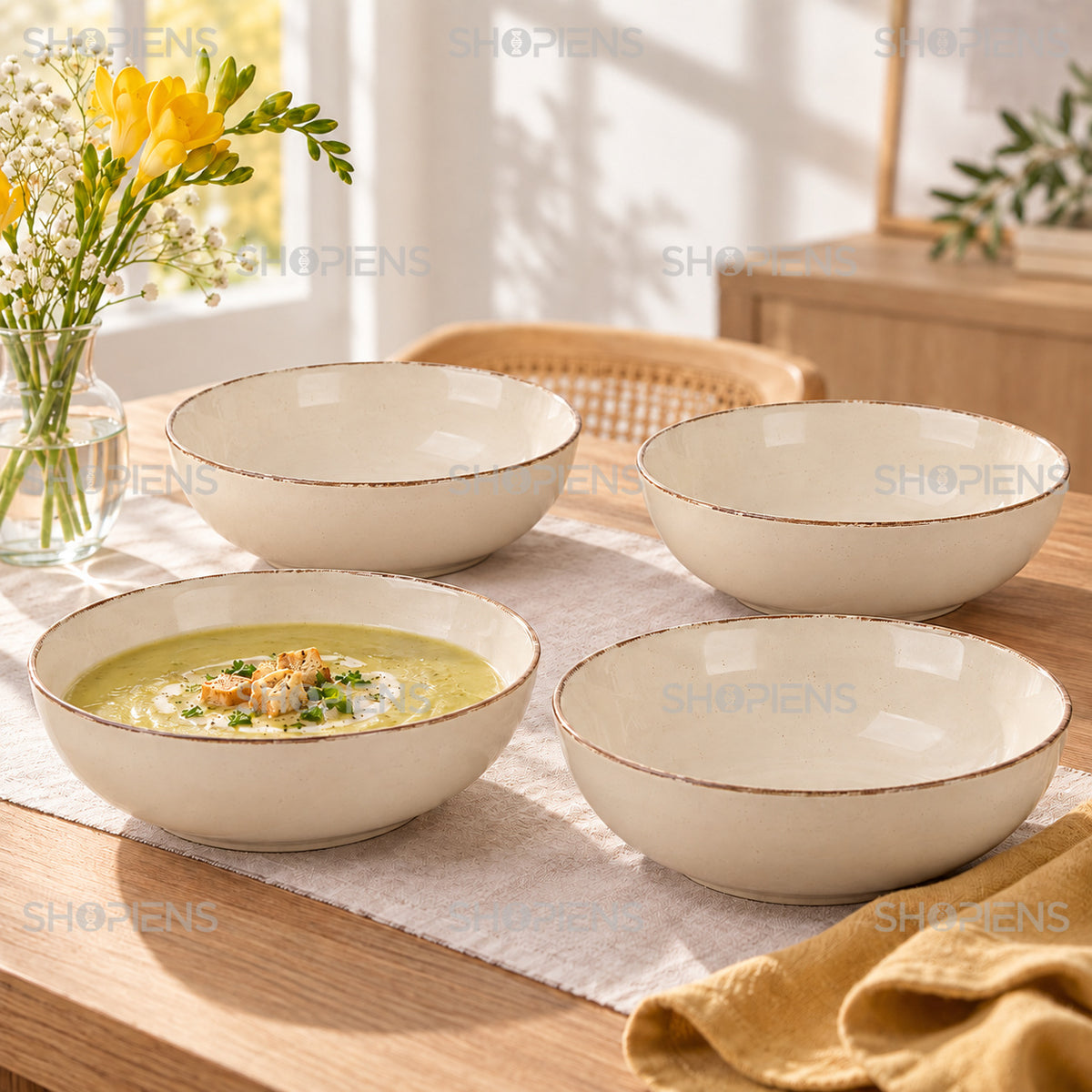 Farfurii ceramice adânci, set de 4, 20 cm