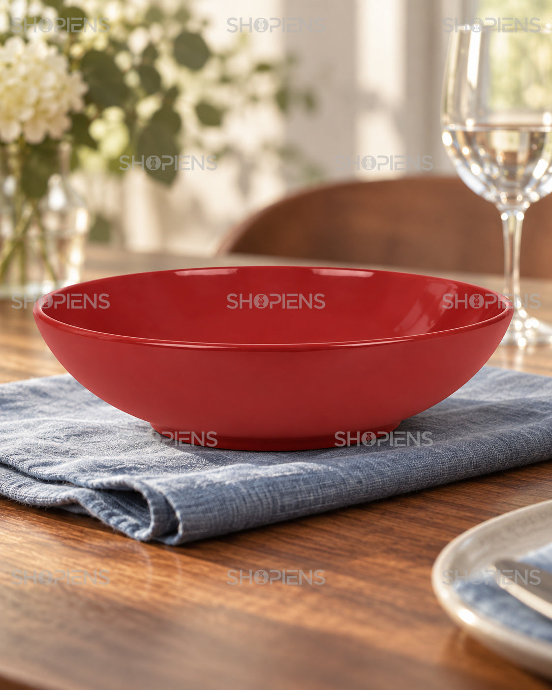 Set de 6 farfurii adânci ceramice roșii, 20 cm