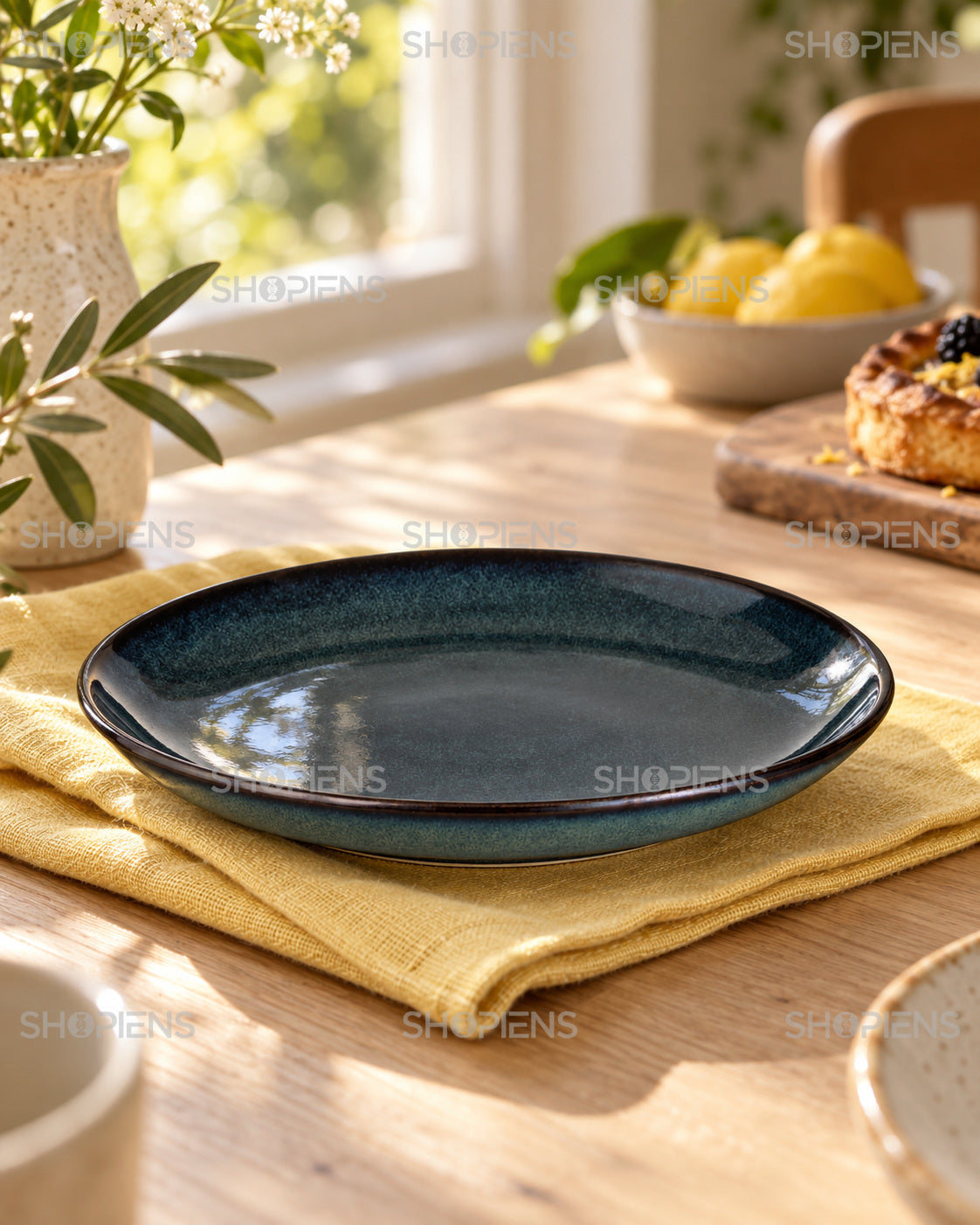 Set de 2 farfurii albastru-negru, 20,5 cm