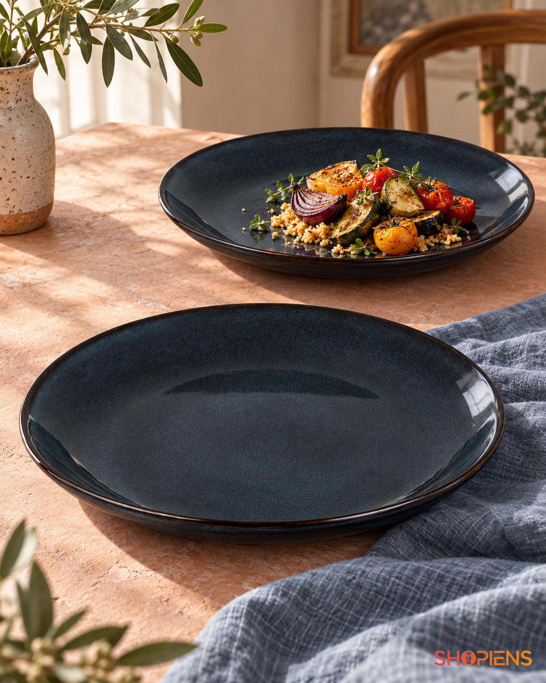 Set de 2 farfurii albastru-negru, 26,5 cm