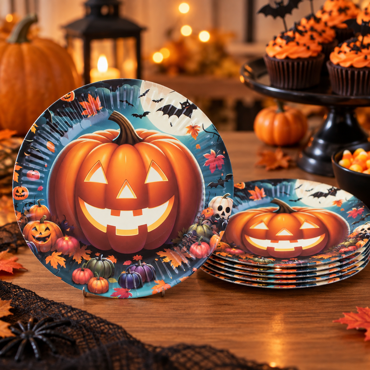 Farfurii De Desert Cu Dovleac Halloween, 18 Cm, 6 Bucati - Shopiens
