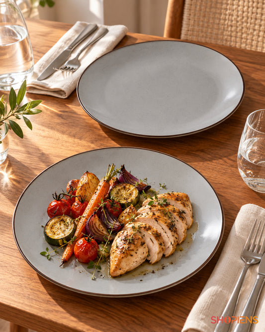 Set de 2 farfurii gri pentru cină, 27 cm