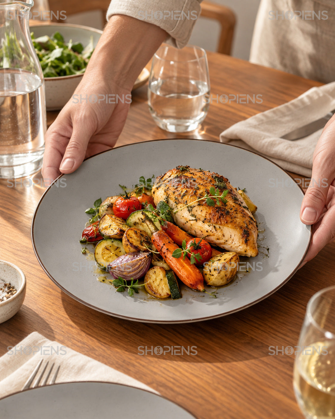 Set de 2 farfurii gri pentru cină, 27 cm