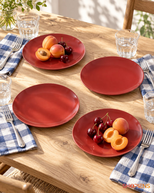 4 farfurii ceramice roșii pentru gustări, 19 cm