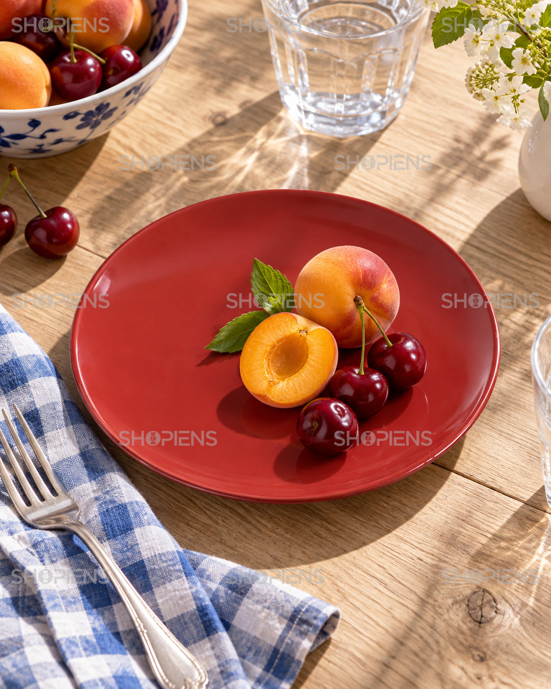 4 farfurii ceramice roșii pentru gustări, 19 cm