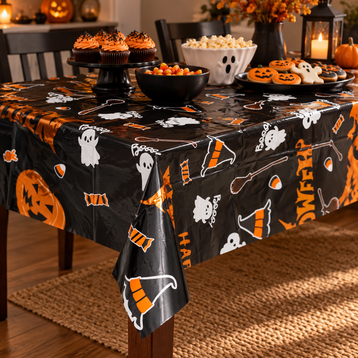 Fata De Masa Happy Halloween Cu Dovleci, 183 X 137 Cm - in folosinta 2 - Shopiens