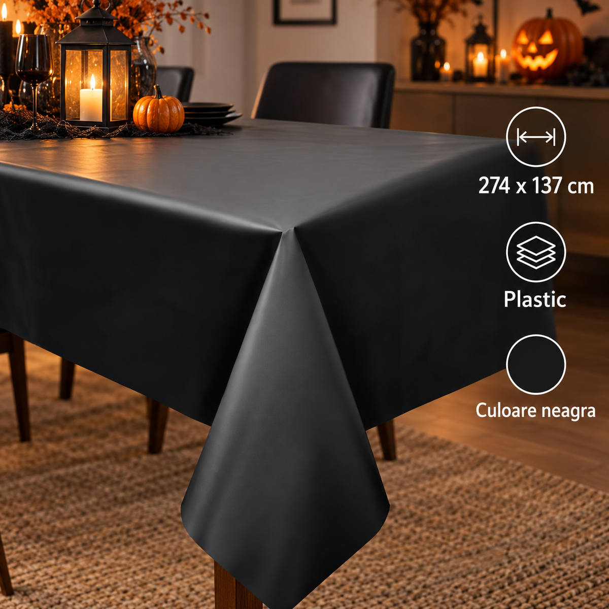 Fata De Masa Neagra Pentru Petreceri, 274 X 137 Cm - specificatii - Shopiens